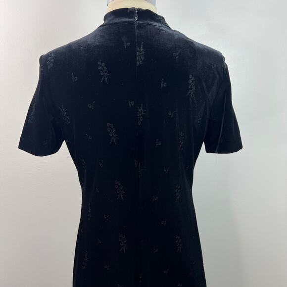 Molly Malloy Petite Vintage Black Velvet Maxi Dress Mock Neck Asian Floral Sz 8 - Picture 11 of 16